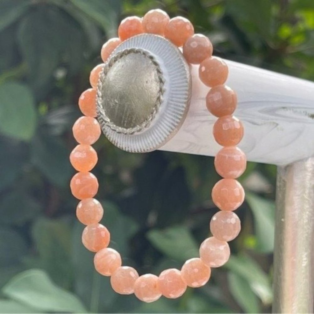 8mm Faceted Pink Sunstone Chakra Bead Bracelet
